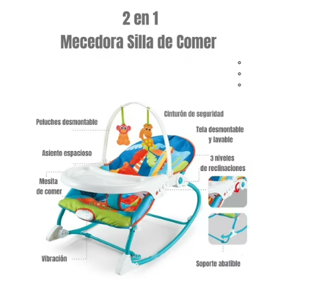 Silla Mecedora 2 En 1 Musical con Vibración