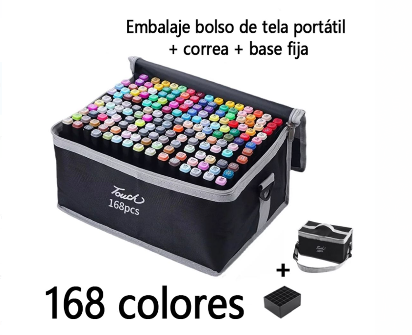 Set de Marcadores Doble Punta - 168 Colores + Bolso