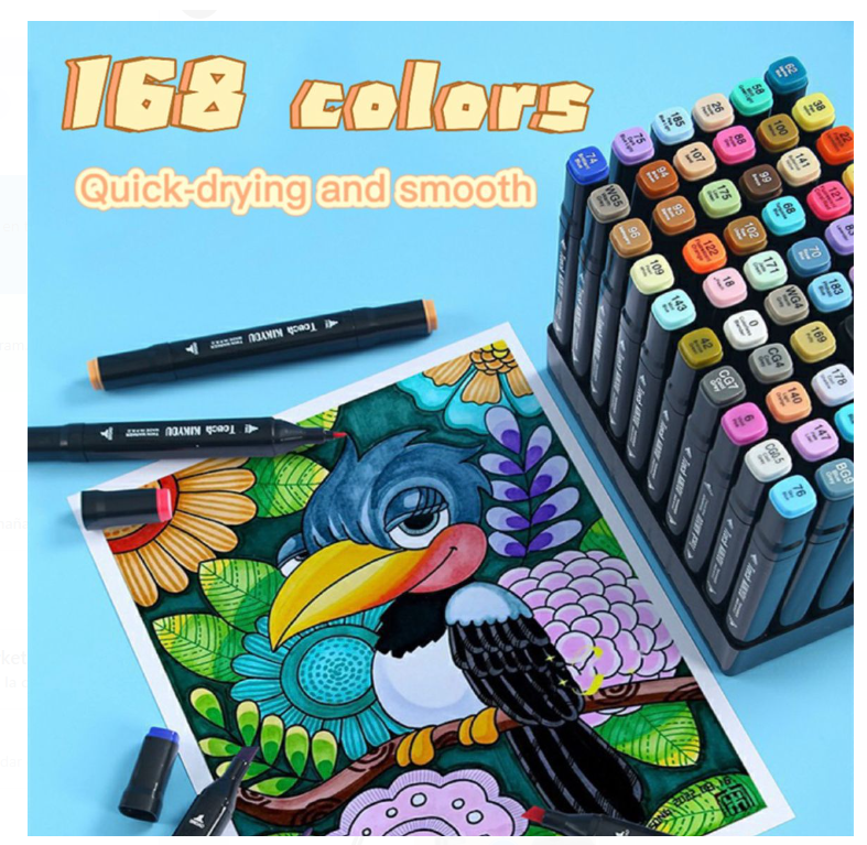 Set de Marcadores Doble Punta - 168 Colores + Bolso