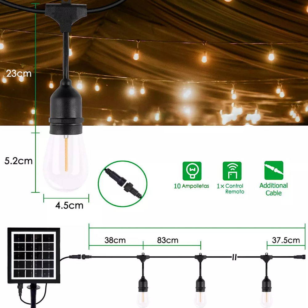 PACK 2 GUIRNALDA SOLAR 10 METROS - 10 LUCES LED