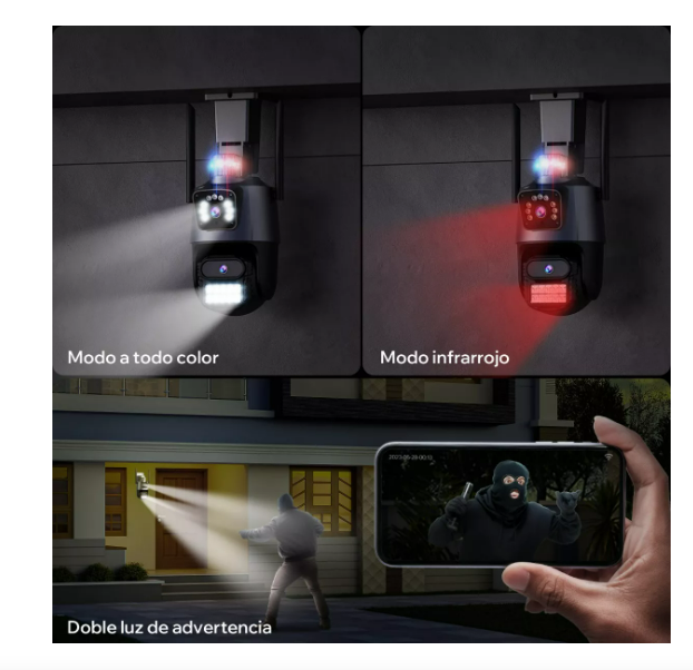 CÁMARA DOMO WIFI DOBLE LENTE CON ALARMA