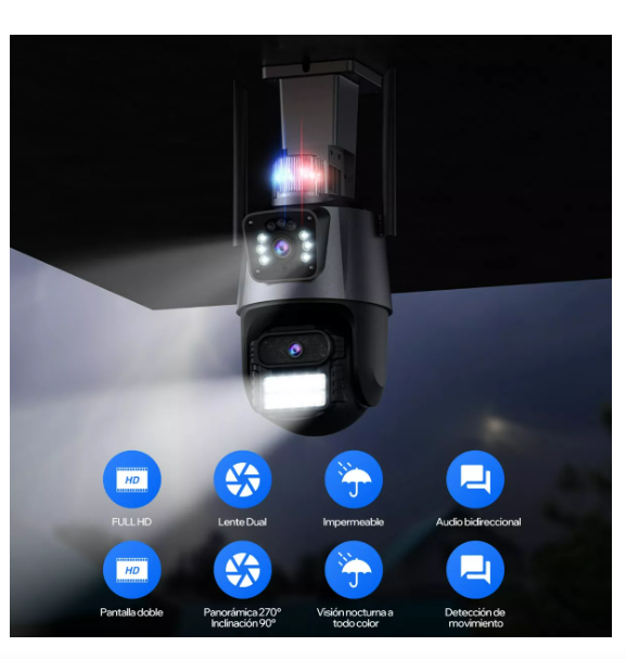 CÁMARA DOMO WIFI DOBLE LENTE CON ALARMA