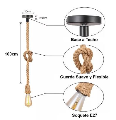 PACK 2 LAMPARAS VINTAGE CUERDA COLGANTE