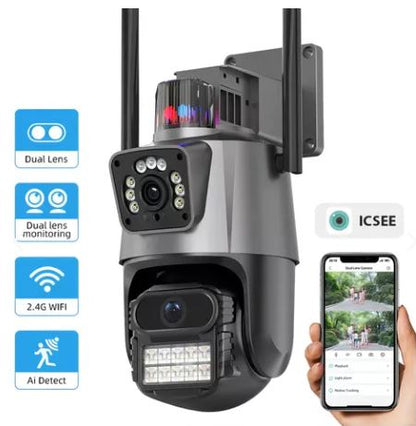 CÁMARA DOMO WIFI DOBLE LENTE CON ALARMA